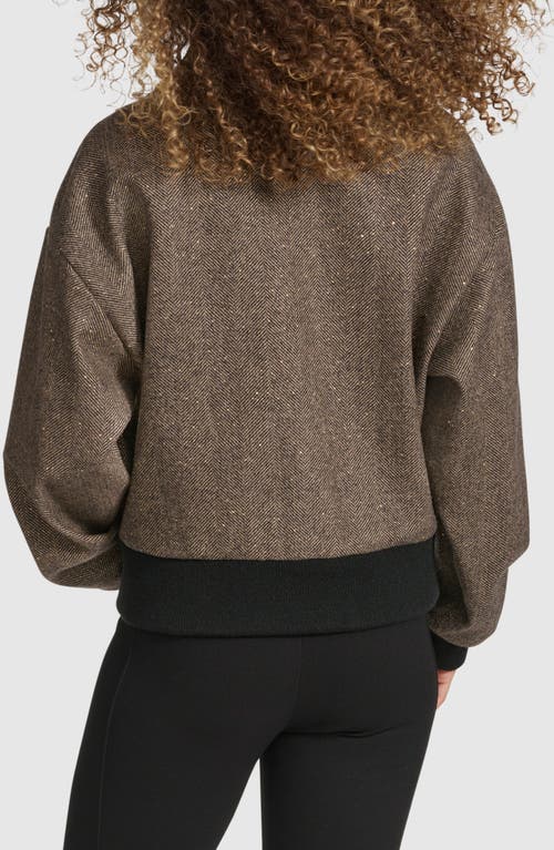 Karl Lagerfeld Paris Sparkle Herringbone Bomber Jacket In Brown Multi