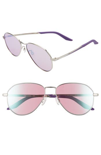 Shop Nike Ascendant 57mm Mirrored Aviator Sunglasses In Silver/purple/dichro Mirr