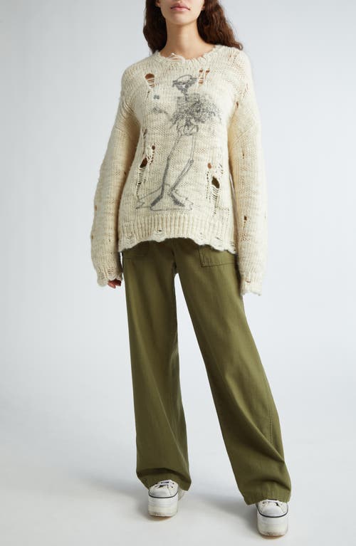 Shop R13 Skeleton Distressed Wool Sweater In Cream