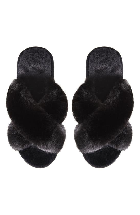 Memoi Beverly Faux Fur Memory Foam Slipper In Black