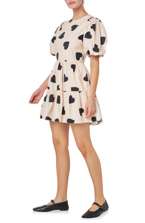 Shop English Factory Heart Print Back Cutout Minidress In Ivory/black