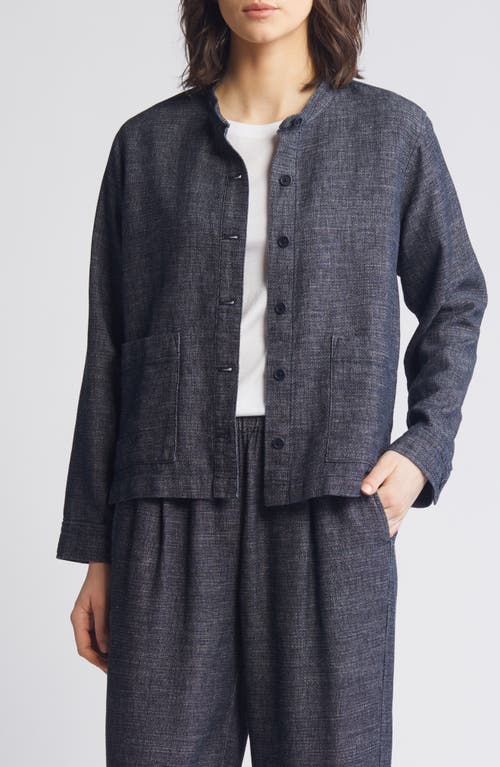 Shop Eileen Fisher Mandarin Collar Hemp & Organic Cotton Jacket In Denim