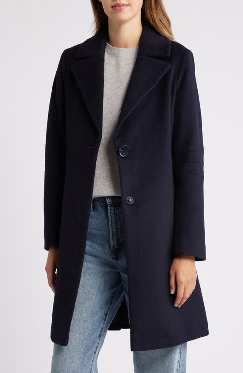 Via Spiga Single Breasted Wool Blend Coat In Navy
