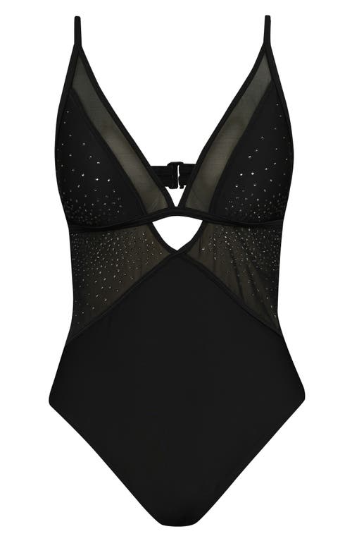 Shop L Agence L'agence Lilou Shine Plunge One-piece Swimsuit In Black