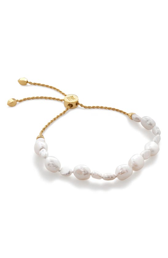 Shop Monica Vinader Nura Reef Irregular Freshwater Pearl Friendship Bracelet In 18ct Gold Vermeil / Pearl