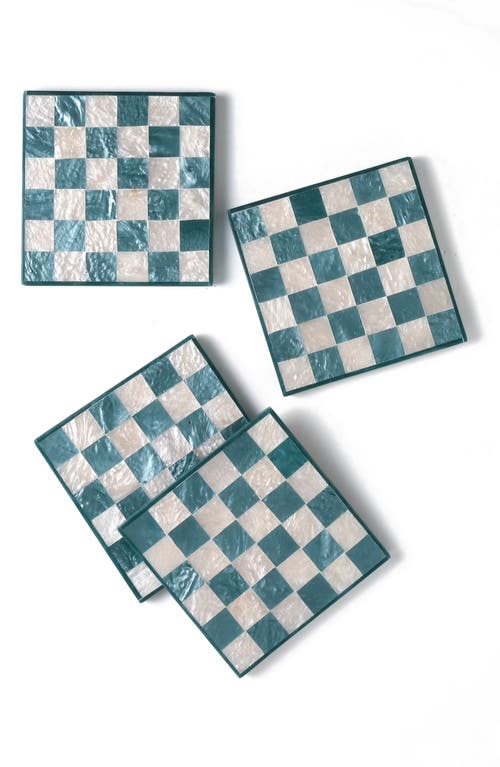 Tiramisu Set Of 4 Checkered Resin Coasters In Blue
