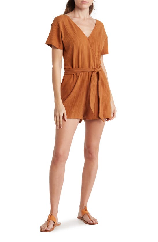 Vitamin A Ribbed Cover-up Romper In Chai Org Cotton Rib