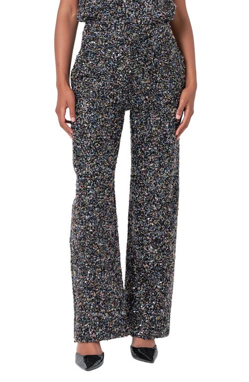 Endless Rose High Waist Wide Leg Bouclé Tweed Pants In Black Multi