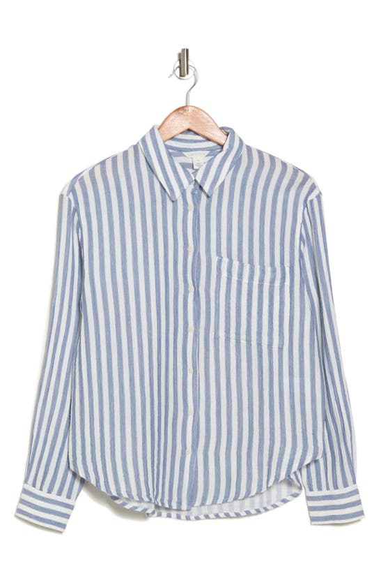Shop Caslon ® Stripe Cotton Gauze Button-up Shirt In Blue- Ivory Katie Stripe