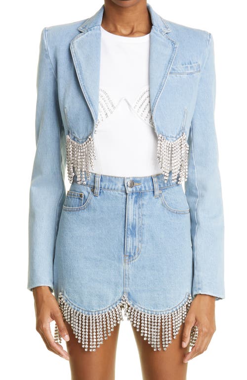 image Area Crystal Embellished Scalloped Crop Denim Blazer In Light Blue At Nordstrom, Size 2