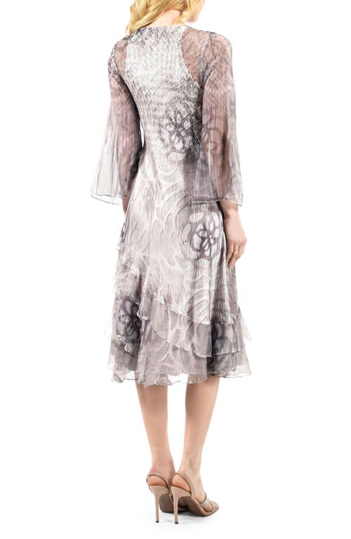 Shop Komarov Floral Chiffon A-line Dress In Pewter Spiral