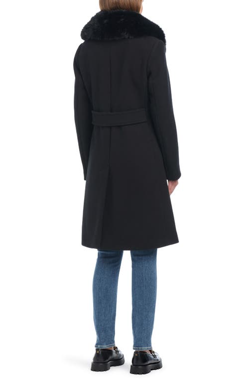 Shop Kate Spade New York Wool Blend Coat With Removable Faux Fur Collar In Black