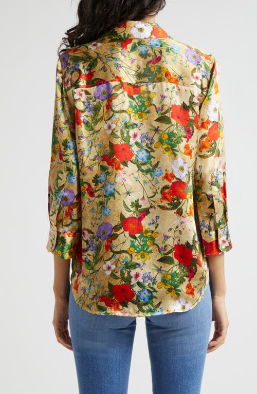 Shop L Agence L'agence Dani Floral Print Silk Button-up Shirt In Yellow Multi Vintage Botanical