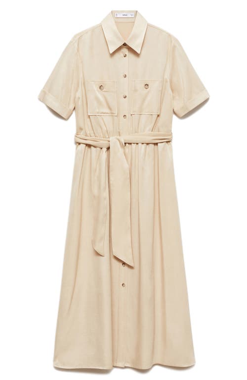 Mango Satin Shirt Dress Beige In Beige