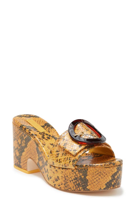 Cult Gaia Cleia Snakeskin Embossed Platform Mule In Ochre