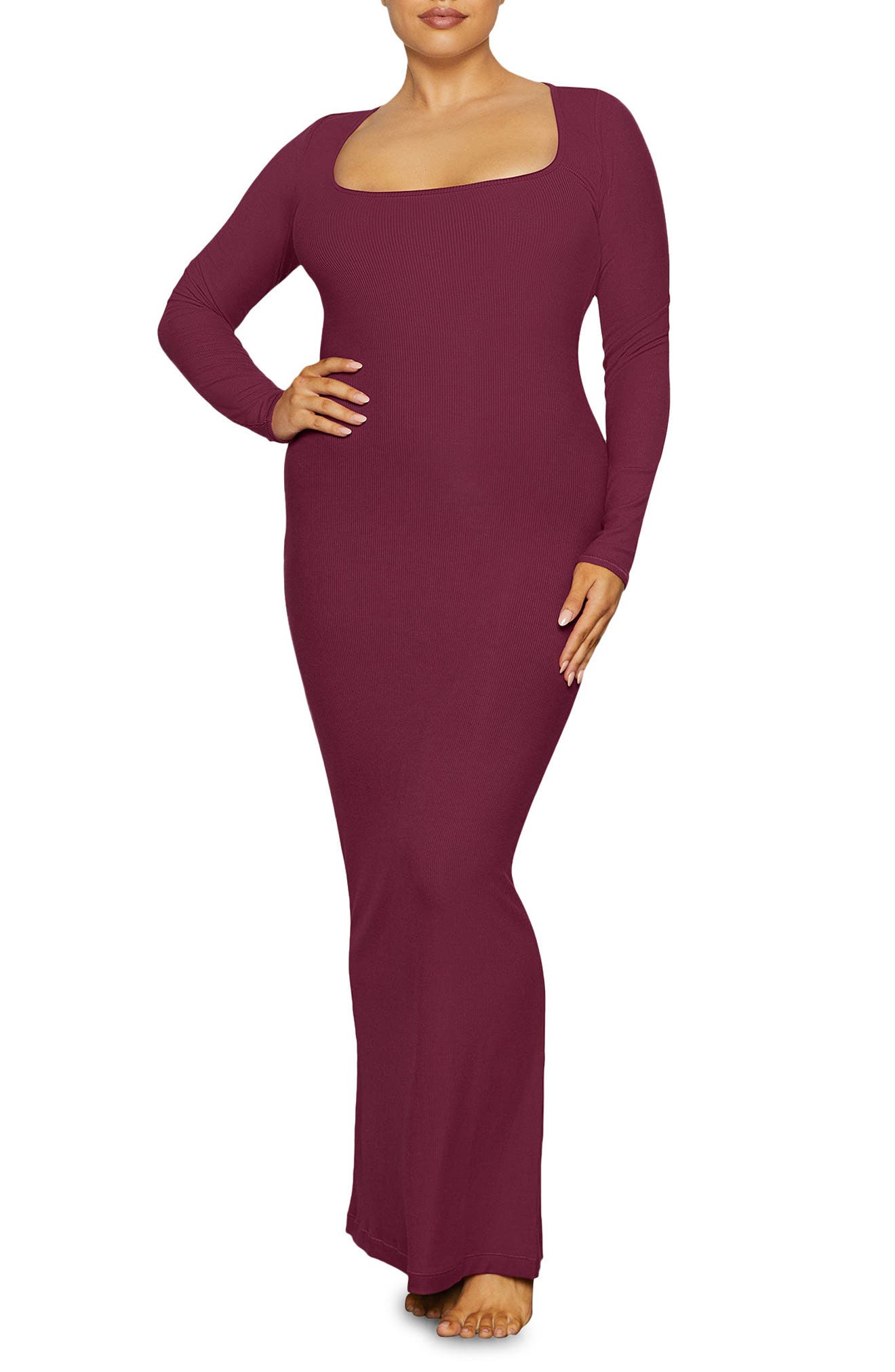 SKIMS Soft Lounge Long Sleeve Dress in Wine