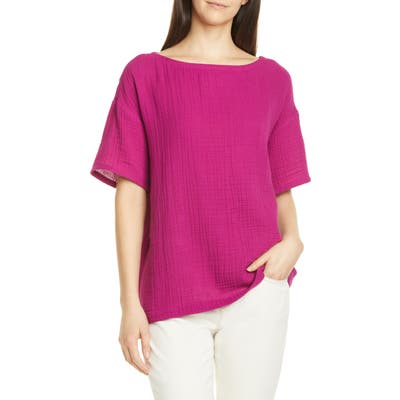 Eileen Fisher Boat Neck Boxy Organic Cotton Top, Pink