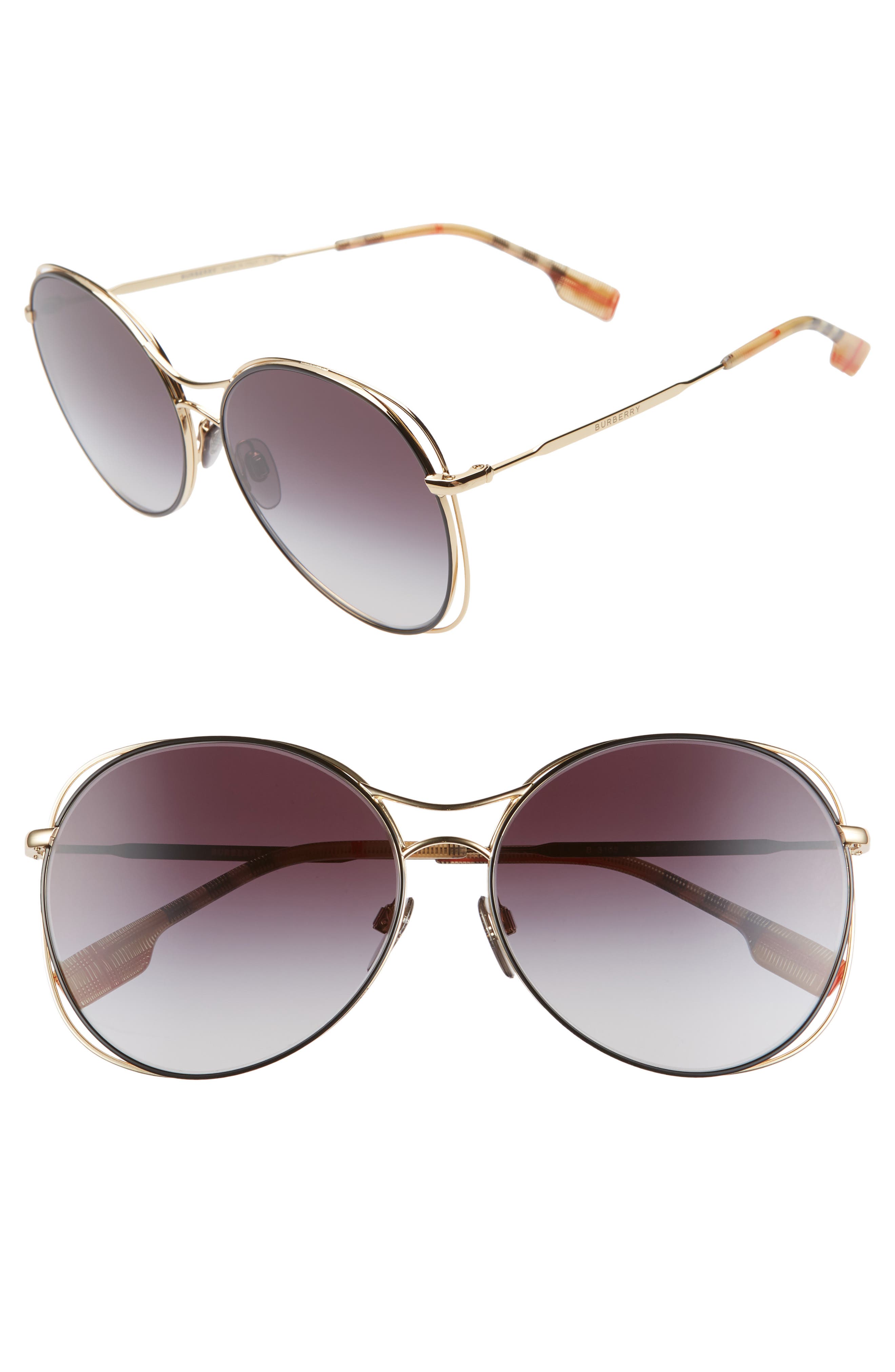 Burberry 60mm Gradient Round Sunglasses in Gold/Black at Nordstrom