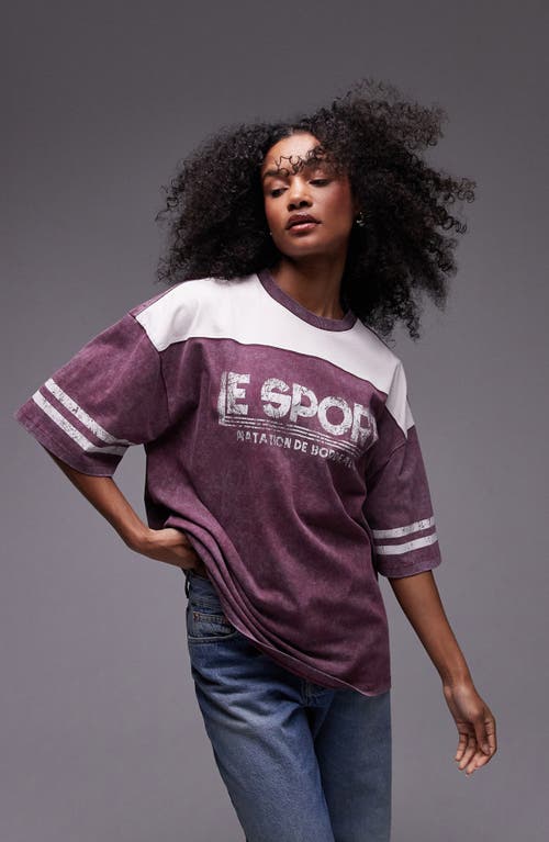 Topshop Le Sports Oversize Colorblock Graphic T-Shirt Burgundy at Nordstrom,