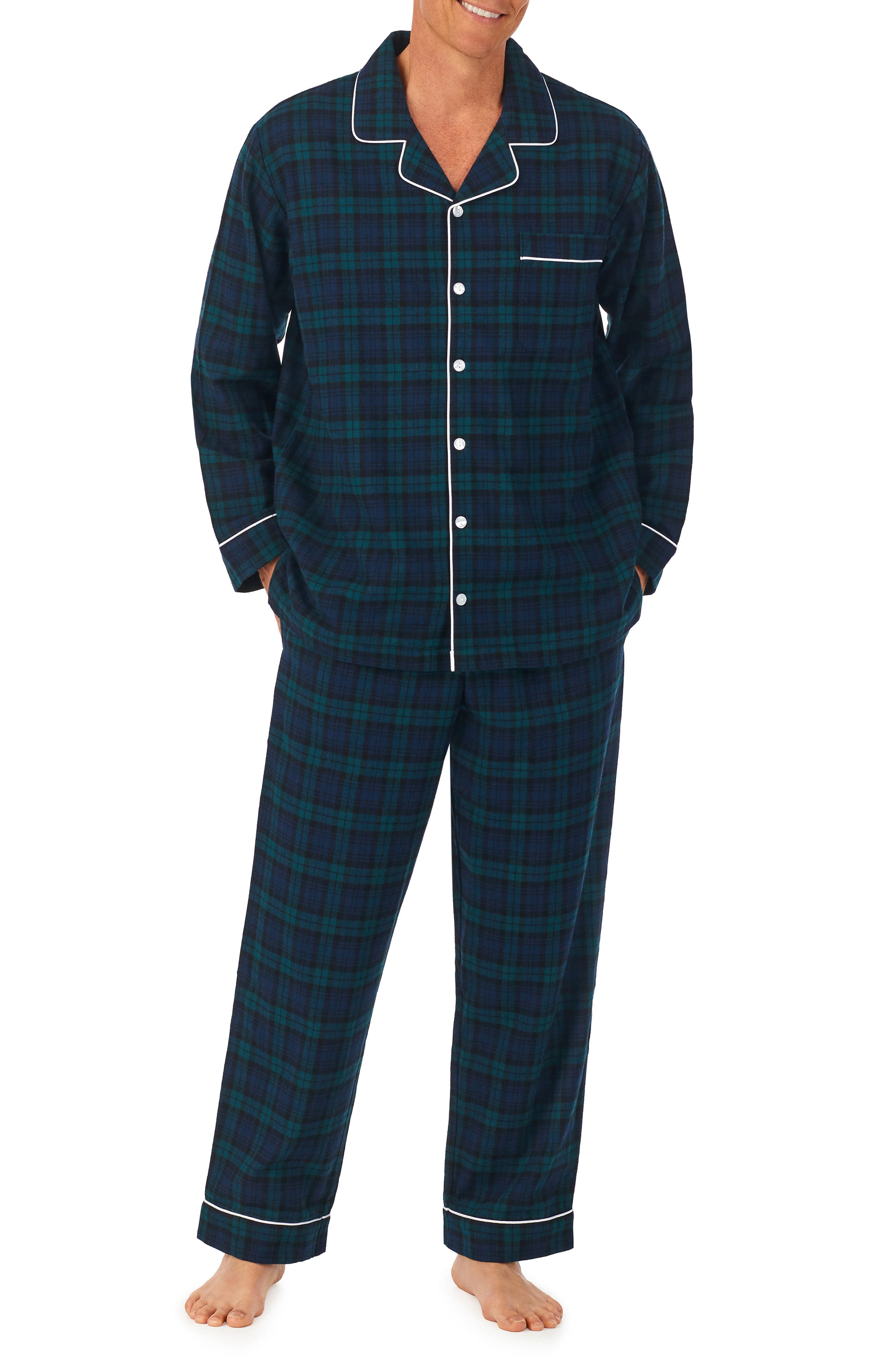 Mens Pyjamas Set Long Sleeve Top & Pyjama Bottoms Cotton Checked Sleepwear Pjs Trousers Pyjamas for Men Nightwear Loungewear 