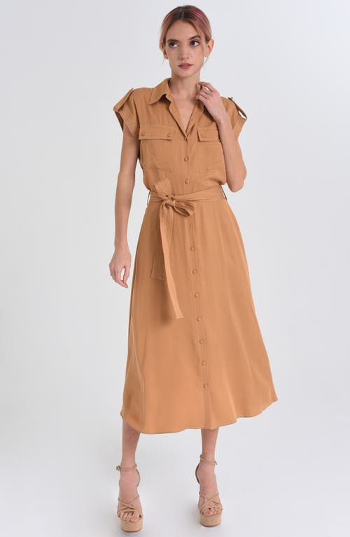 Shop Ciebon Josette Belted Cap Sleeve Shirtdress In Tan Brown