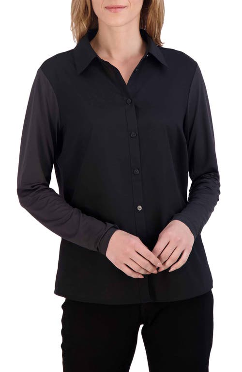 Foxcroft Marianna Mixed Media Button-Up Shirt at Nordstrom