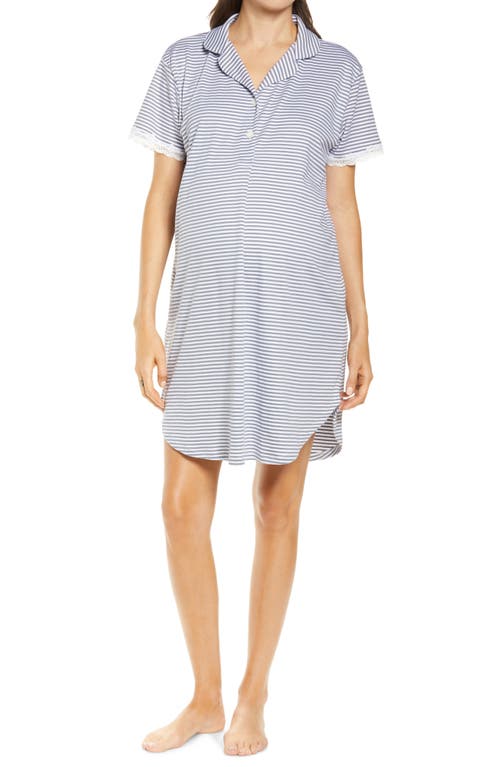 Belabumbum Ashley Maternity/nursing Nightshirt In Grey/white Stripe