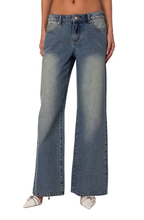 Shop Edikted Magda Low Rise Wide Leg Jeans In Blue-vintage-washed