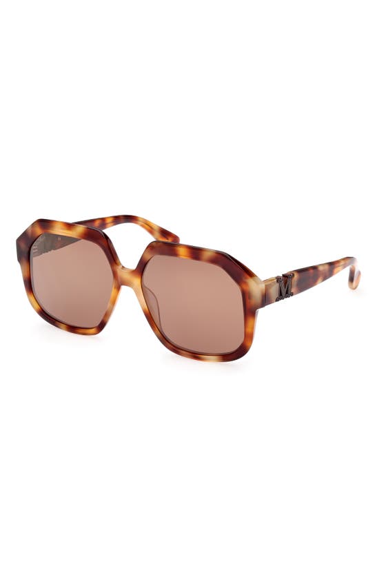 Shop Max Mara 57mm Geometric Sunglasses In Blonde Havana / Brown