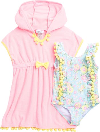 Baby Buns Nautical Swimsuit & Coverup Set For Girls - Sailor Style 2-Piece Outfit (Size 6)