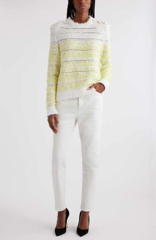 Shop Balmain Pointelle Bouclé Crewneck Sweater In Gtz White/yellow