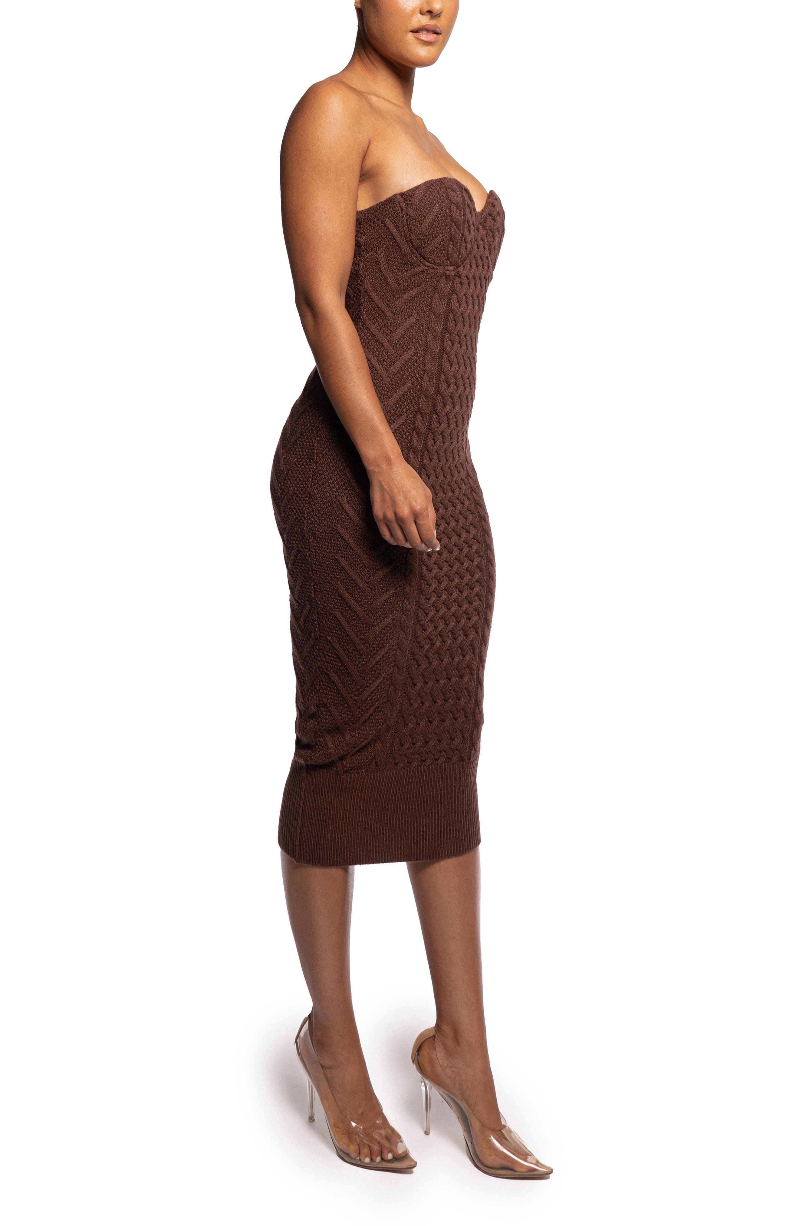 strapless knit midi dress