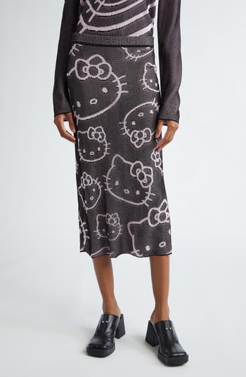 Shop Chet Lo X Sanrio Hello Kitty® Intarsia Midi Sweater Skirt In Black/pink