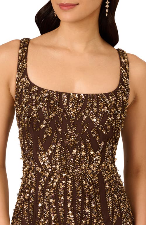 Shop Adrianna Papell Embellished Sleeveless Gown In Chocolate