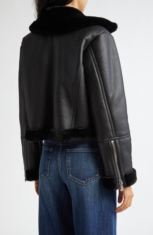 Shop L Agence L'agence Pike Leather & Genuine Shearling Crop Jacket In Black