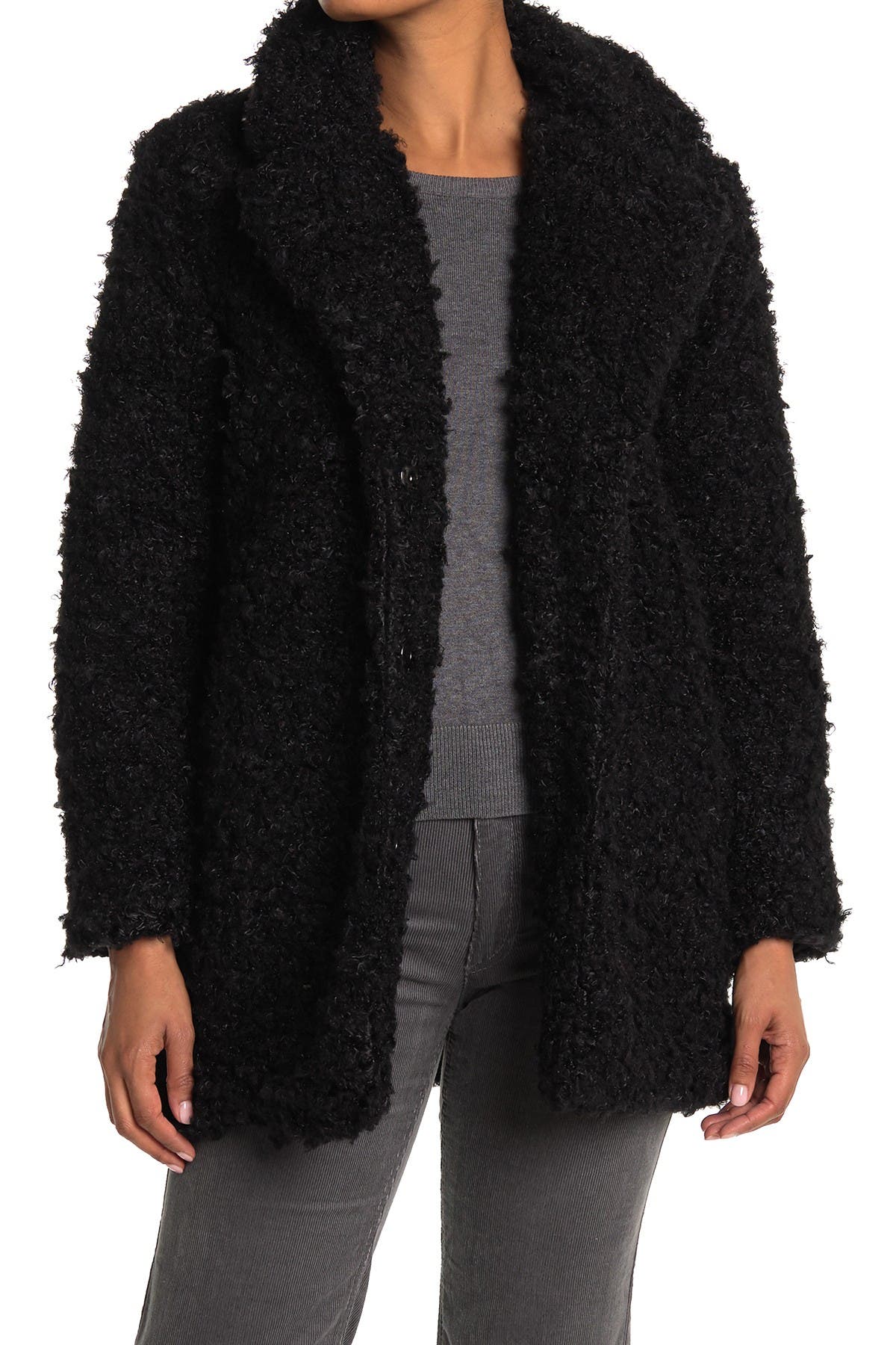 Click to view more detailed imagery on our partner's website Kendall + Kylie Faux Fur Notch Collar Jacket In Black
