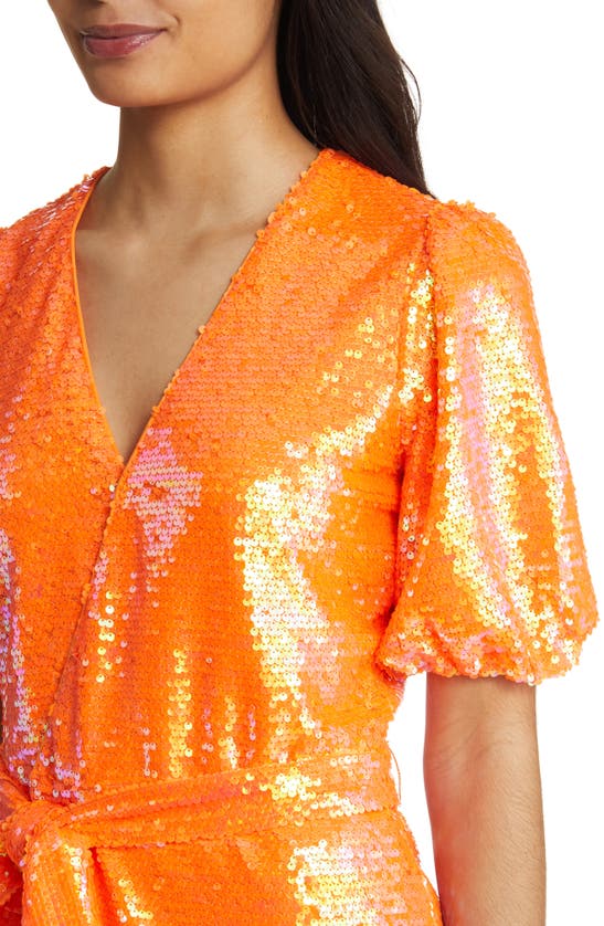 Shop Btfl-life Mirri Sequin Wrap Minidress In Orange