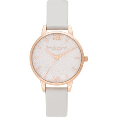 Olivia Burton Glitter Dial Eco Faux Leather Strap Watch,