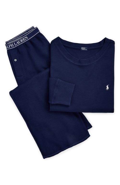 Shop Polo Ralph Lauren Stretch Cotton Blend Thermal Pajamas In Navy