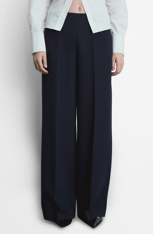 Mango Wide Leg Crop Pants In Dark Navy