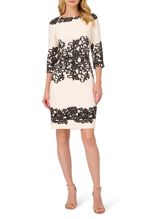 Shop Adrianna Papell Scroll Lace Sheath Dress In Ivory/black