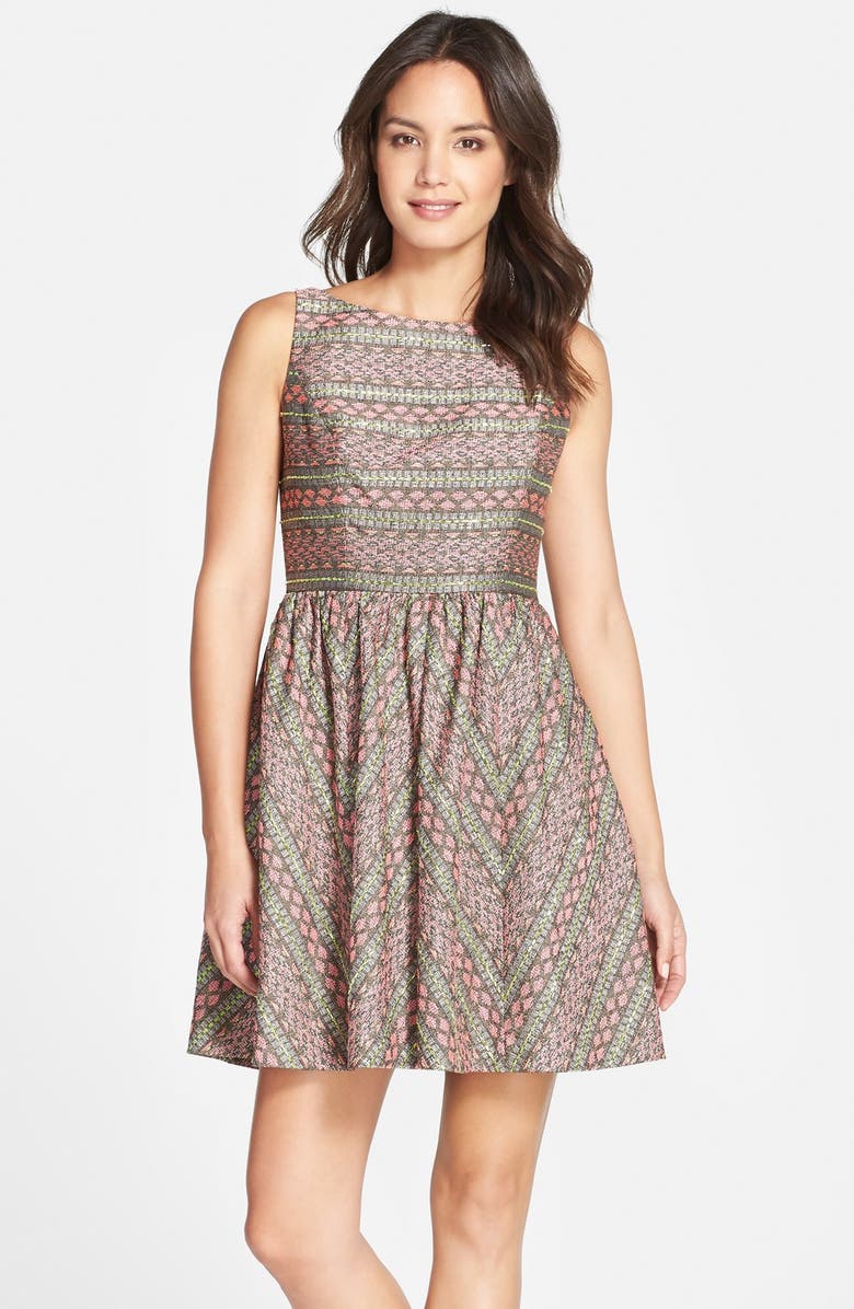 Adrianna Papell Stripe Jacquard Fit & Flare Dress | Nordstrom