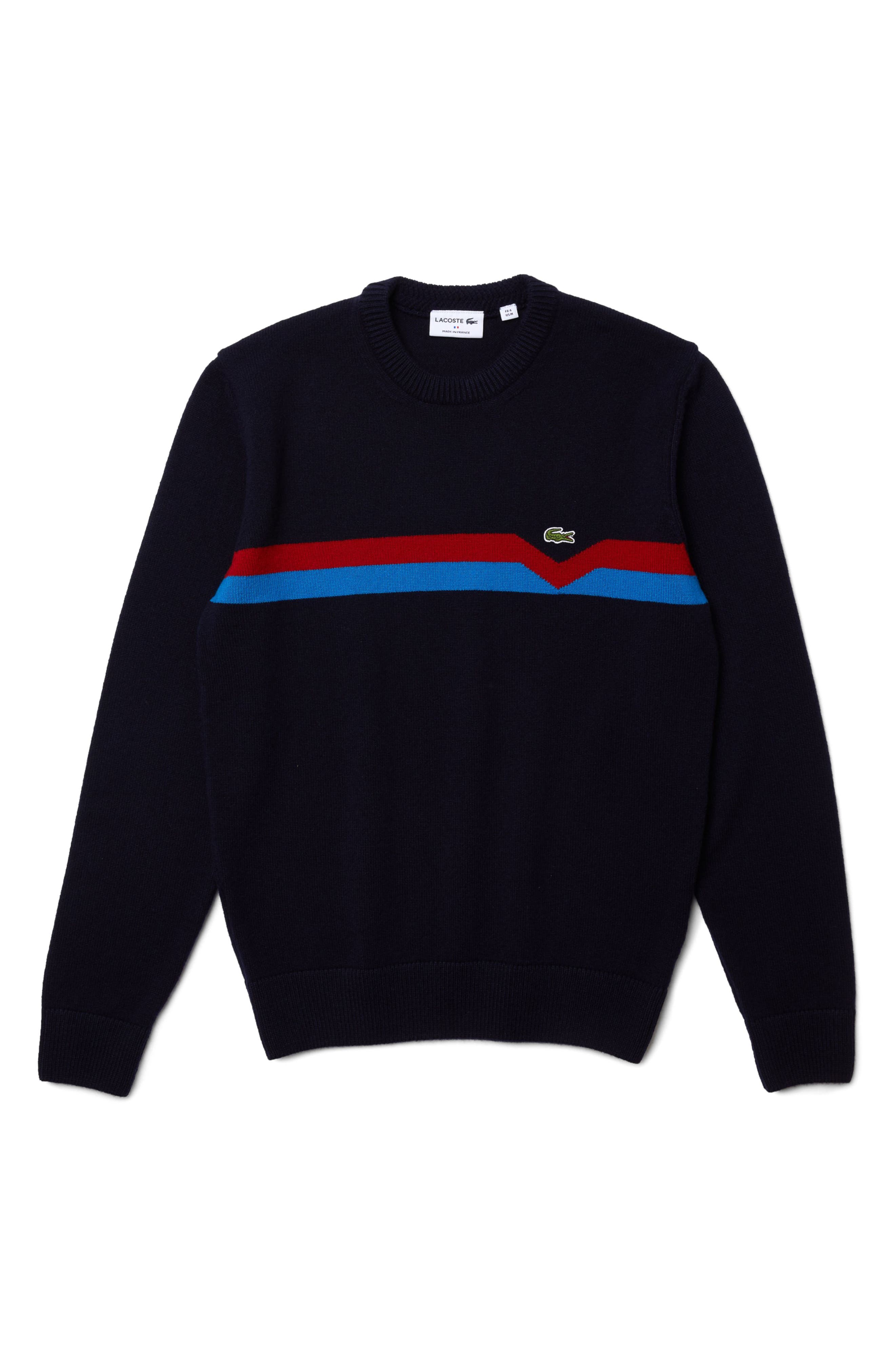 Lacoste Stripe Crewneck Wool Sweater 