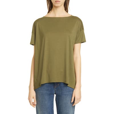 Eileen Fisher Boat Neck Short Sleeve T-Shirt, Green