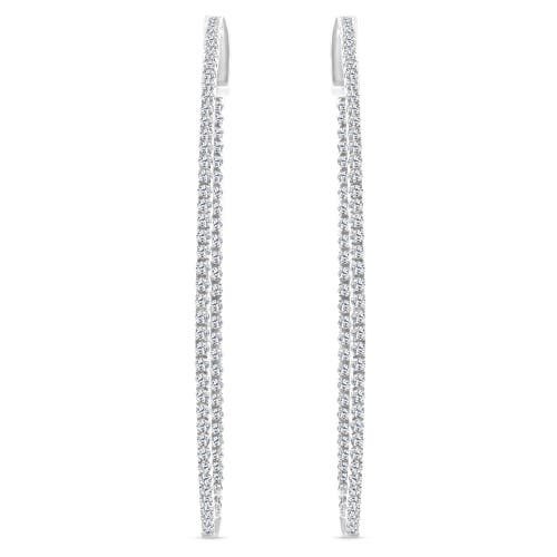 Bliss Diamond 1.20ct Diamond Inside Outside Skinny Hoops 14k Gold Lab Grown2" Tall In 14k White Gold