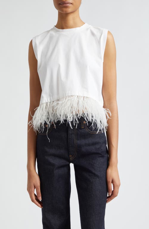 Cinq à Sept Feather Trim Crop Top White at Nordstrom,