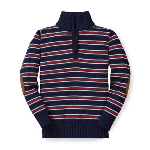 Hope & Henry Baby Boys' Half Zip Pullover Sweater With Elbow Patches, Infant In Navy Stripe With Elbow Patches