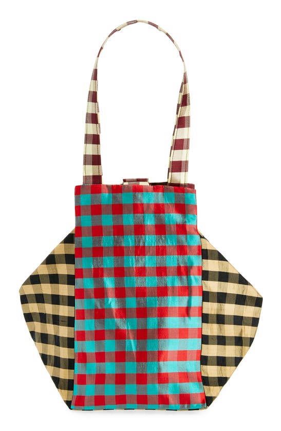 Shop Coming Of Age Everyday Gingham Silk Taffeta Tote In Gingham Combo