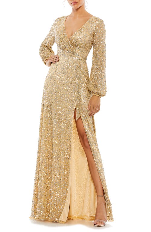 Vintage Style Dresses | Vintage Inspired Dresses Mac Duggal Long Sleeve Sequin Column Gown in Champagne at Nordstrom Size 6 $498.00 AT vintagedancer.com