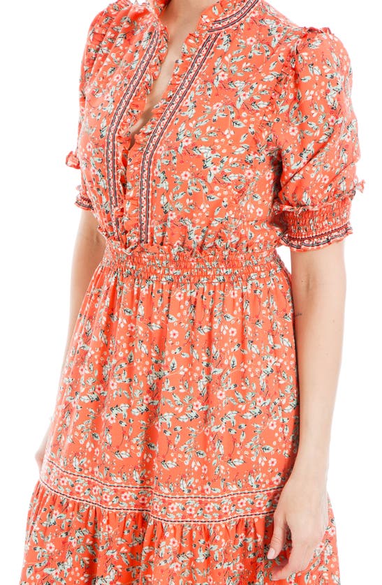 Max Studio Maxi Dress In Papaya/ Leafy Cherry Blossoms